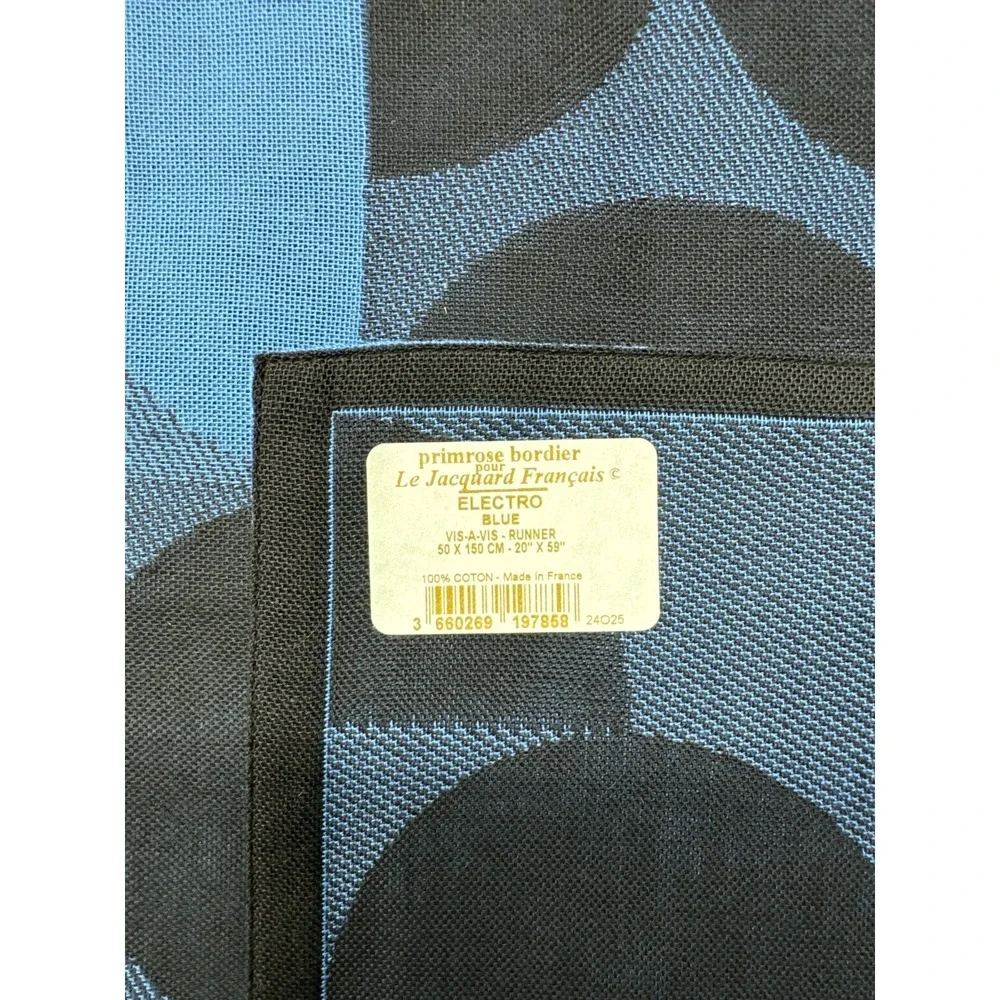 Primrose Bordier for Le‎ Jacquard Francais Electro Blue Black Runner 20 X 59 NWT